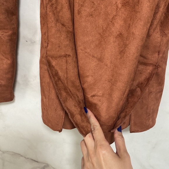 Love Token Faux Suede Leather Open Front Belted Jacket - Picture 7 of 12